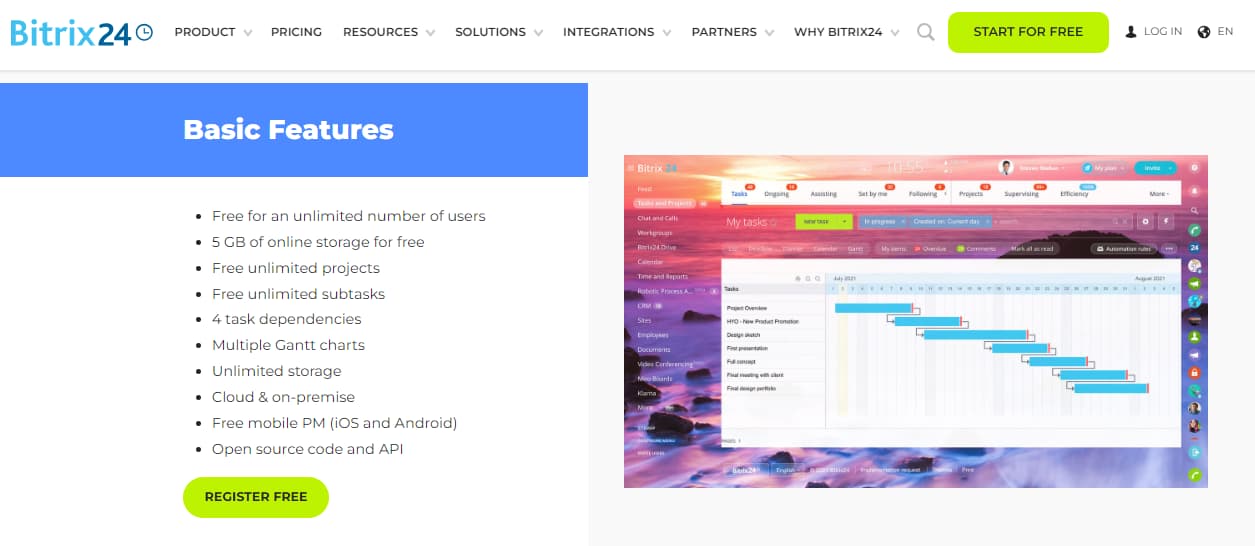 26 Best Online Gantt Chart Software For Free In 2024 12 Bitrix24 Basic Feature