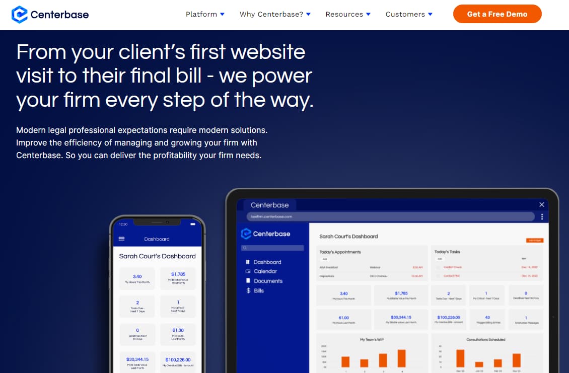 17 Most Reliable Lawyer Time Tracking Softwares 12 Centerbase LawFirm Management Platform